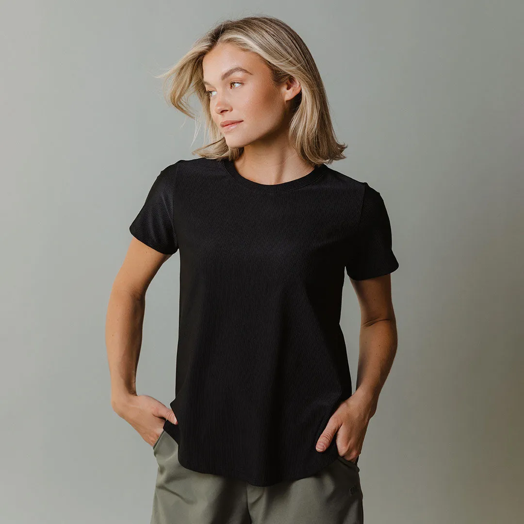 Ribbed Basic Crew Neck Tee, Black