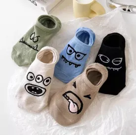 ROYALUCK 5 Pairs Funny Expression Cartoon Shallow Mouth Boat Socks Thin Invisible Sock