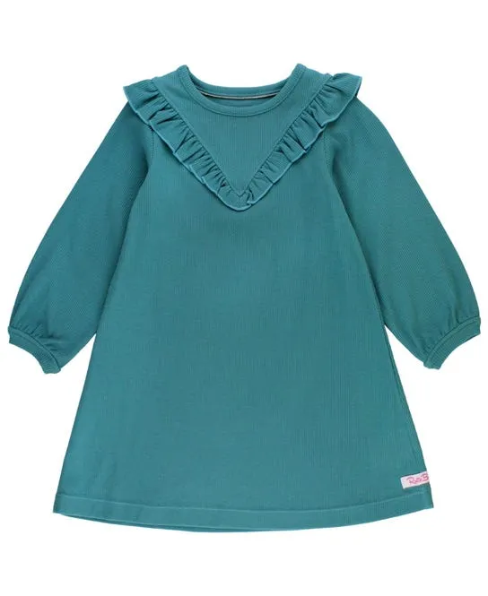 Ruffle Butts -Rib Knite Dress-Teal