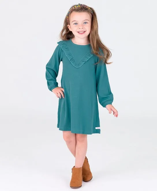 Ruffle Butts -Rib Knite Dress-Teal