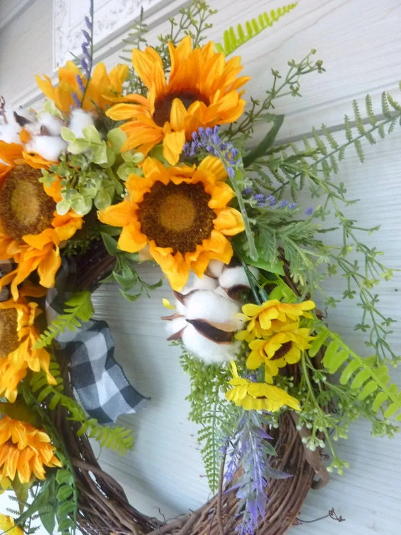 Sunflower Farmhouse wreaths, Spring/Summer wreath, Spring wreath for front door, front door wreath