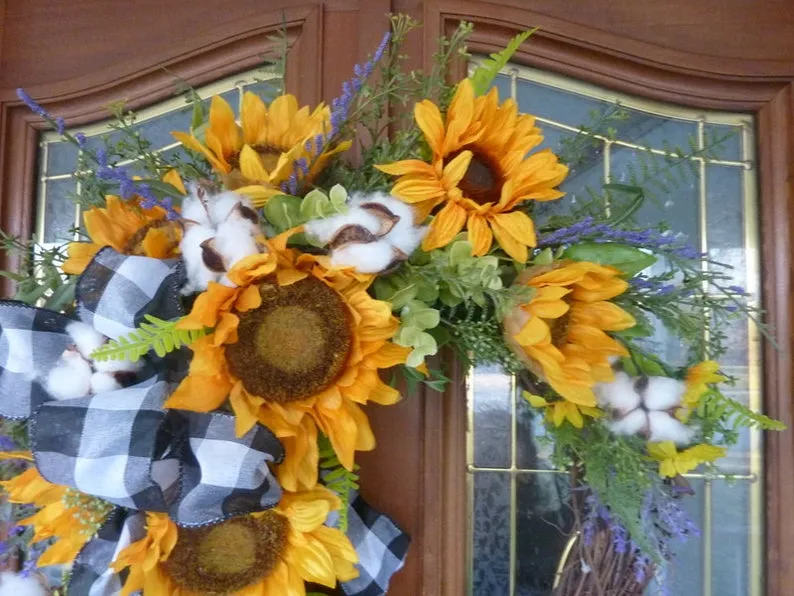 Sunflower Farmhouse wreaths, Spring/Summer wreath, Spring wreath for front door, front door wreath