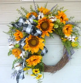 Sunflower Farmhouse wreaths, Spring/Summer wreath, Spring wreath for front door, front door wreath