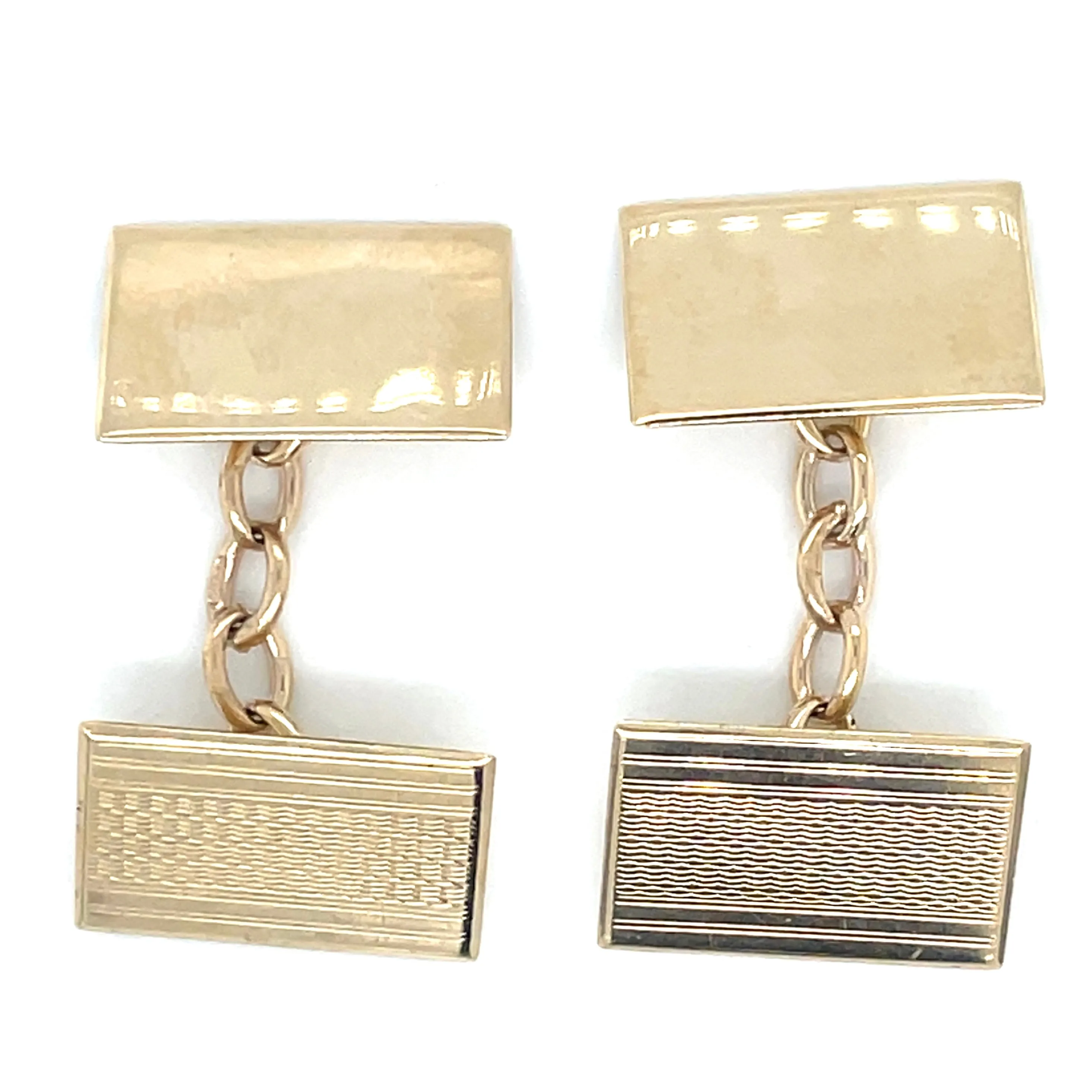 Vintage 9ct Yellow Gold Plain And Detailed Cufflinks
