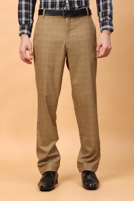 Warm Beige Checked Formal Trousers