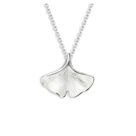 White Ginkgo 1-Leaf Necklace. Sterling Silver