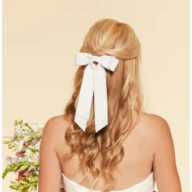 White Grosgrain Bridal Bow | Petite Oversize Long Bow | Petersham Grosgrain | Luxury Bridal Hair Bow | Made to Order