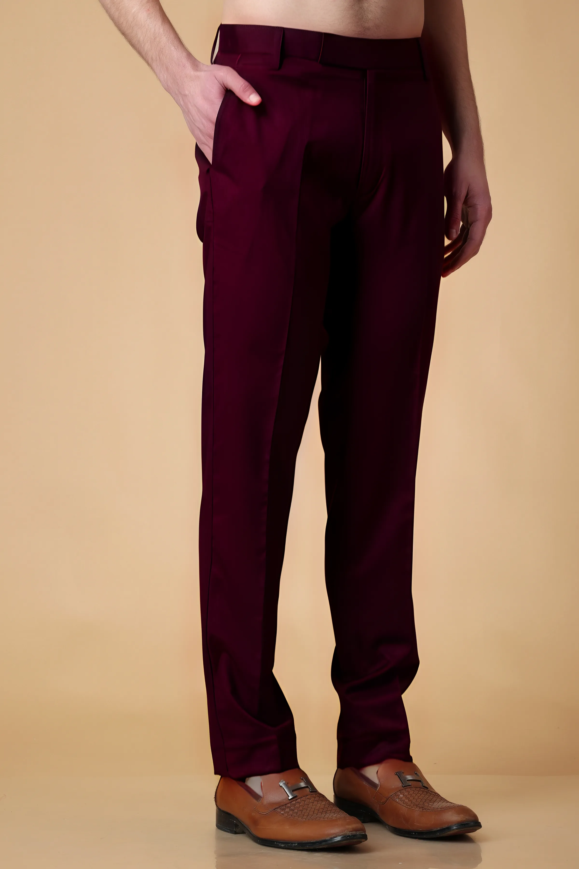 Windsor Wine Solid Stretch Trousers
