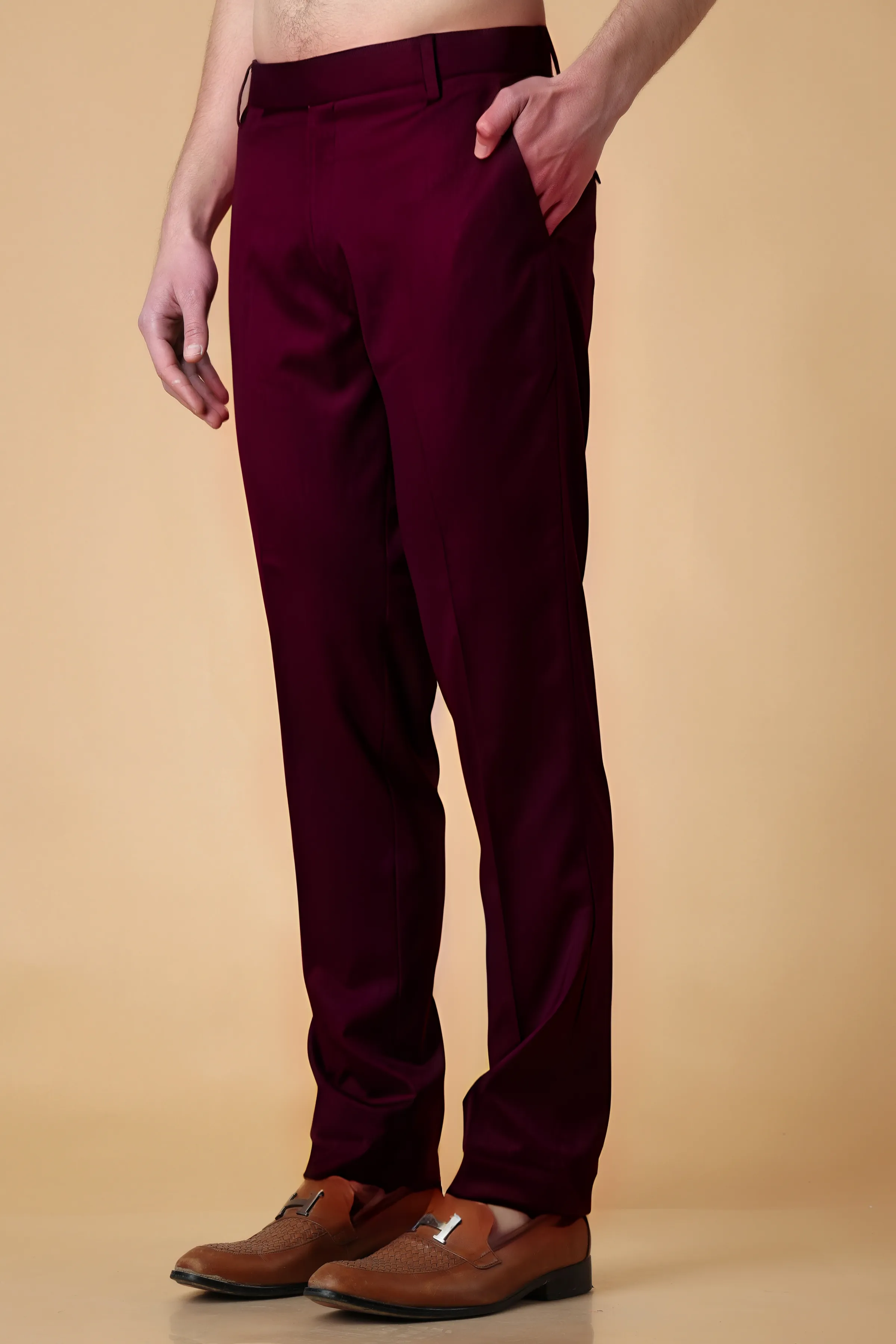 Windsor Wine Solid Stretch Trousers