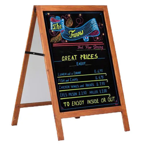 Wooden A-Board 24 x 32 Black Markerboard A-Frame Sidewalk Sign, Foldable 2-Sided Message Board