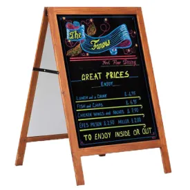 Wooden A-Board 24 x 32 Black Markerboard A-Frame Sidewalk Sign, Foldable 2-Sided Message Board